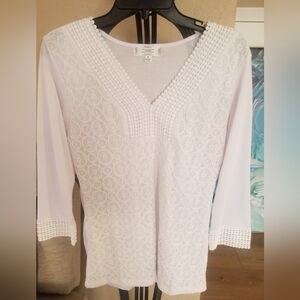 Croft & Barrow Women's White Lace V-Neck Blouse